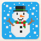 Pixel Art SNOWMAN 3 Rechteckiger Pappuntersetzer (Vorderseite)
