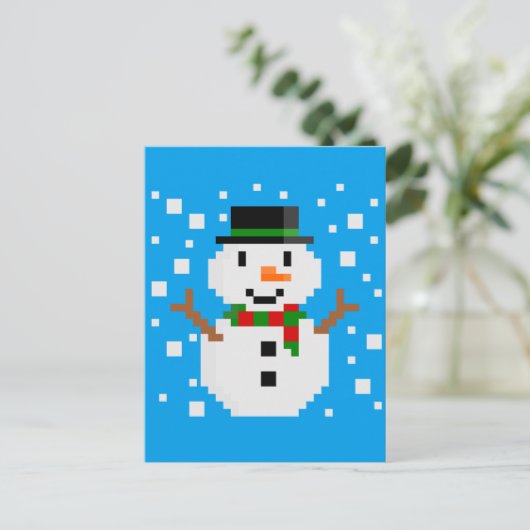 Pixel Art SNOWMAN Feiertagspostkarte (Stehend Vorderseite)