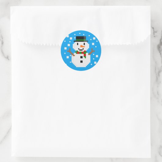 Pixel Art SNOWMAN Runder Aufkleber (Tasche)