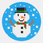 Pixel Art SNOWMAN Runder Aufkleber (Vorderseite)