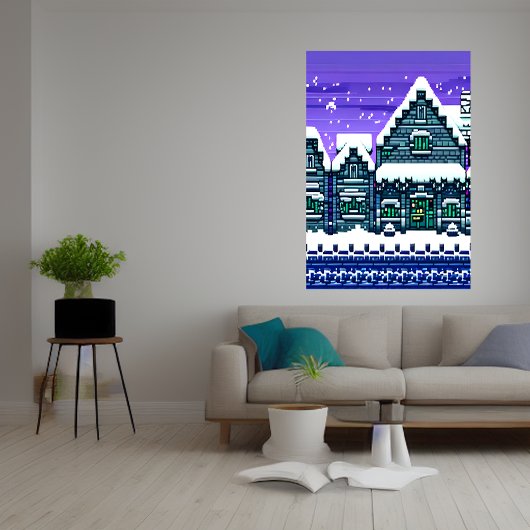 Pixel Art, Stadt im Schnee | AI Art Poster