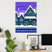 Pixel Art, Stadt im Schnee | AI Art Poster (Heimbüro)
