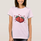 Pixel Art Strawberries with Hearts - Niedlich Retr T-Shirt (Vorderseite)