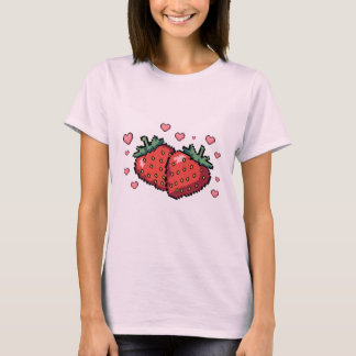Pixel Art Strawberries with Hearts - Niedlich Retr T-Shirt