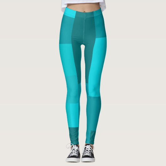 Pixel Art Style - Cooles Aquamarines Blockmuster Leggings (Vorderseite)