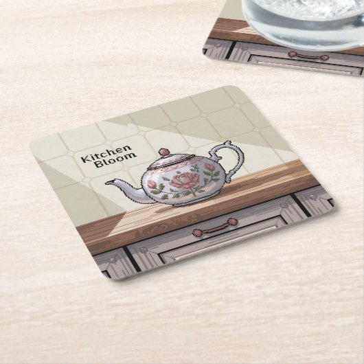 Pixel Art Teapot Kitchen Untersetzer Set (angewinkelt)