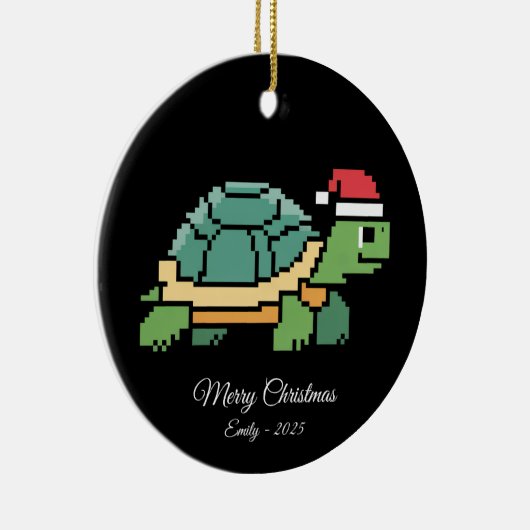 Pixel Art Turtle Tortoise Santa Hat Keramik Ornament (Rechts)