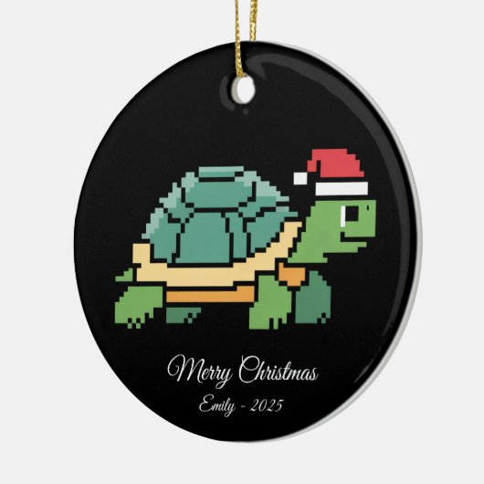 Pixel Art Turtle Tortoise Santa Hat Keramik Ornament (Links)