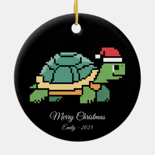 Pixel Art Turtle Tortoise Santa Hat Keramik Ornament (Hinten)
