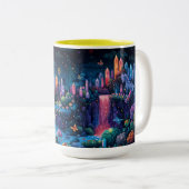 Pixel Art Unicorn Crystal Paradise Zweifarbige Tasse (VorderseiteRechts)