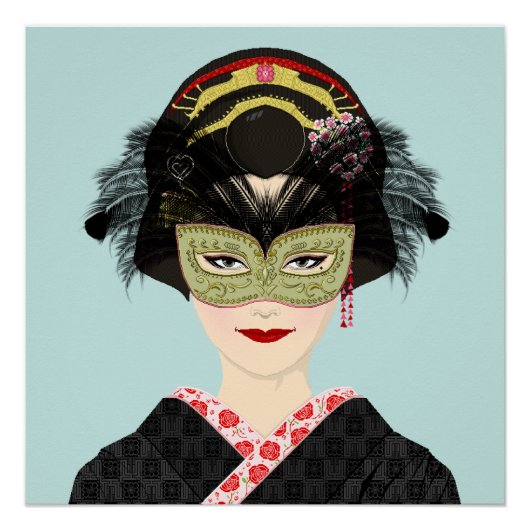 Pixel Art Venetian Mask Geisha Poster (Vorderseite)