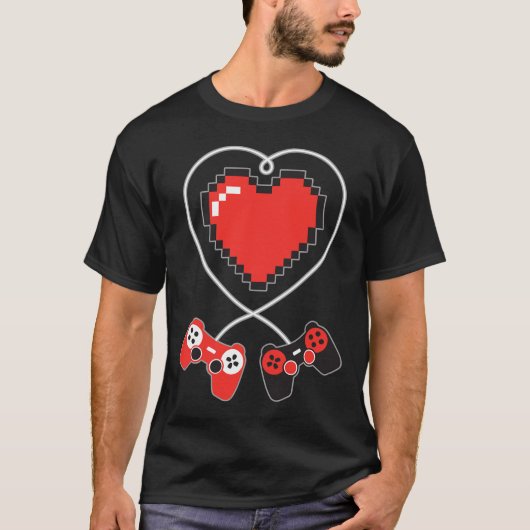 Pixel Art Videospiel Controller Valentinstag Gam T-Shirt (Vorderseite)