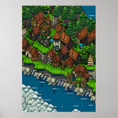 Pixel art, Viking town forest river | Art der AI Poster (Vorne)