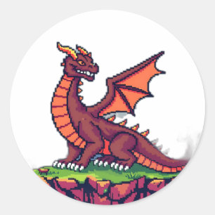 Pixel Art Vintag Dragon Runder Aufkleber