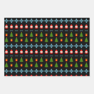 Pixel-Art-Weihnachten Geschenkpapier Set