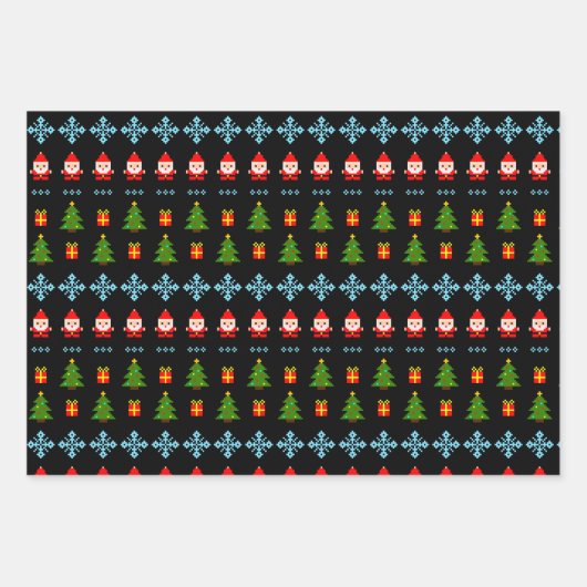 Pixel Art Weihnachten Geschenkpapier Set (Vorderseite)