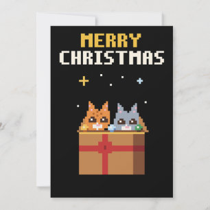 Pixel-Art-Weihnachtskarte mit Kätzchen in einer Sc Feiertagskarte