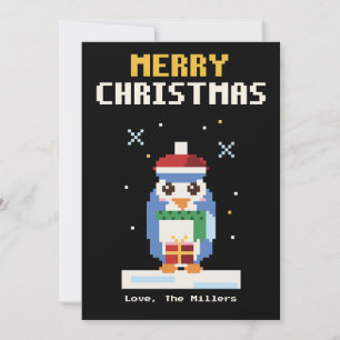 Pixel-Art-Weihnachtskarte mit Pinguin Feiertagskarte