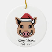 Pixel Art Wild Boar Warthog Santa Hat Gift Keramik Ornament (Vorne)