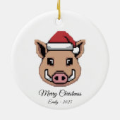 Pixel Art Wild Boar Warthog Santa Hat Gift Keramik Ornament (Hinten)