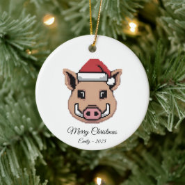 Pixel Art Wildschwein Warzenschwein Weihnachtsmann Keramik Ornament