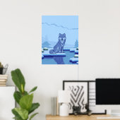 Pixel Art Wolf in einer verschneiten Landschaft Poster (Heimbüro)