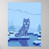 Pixel Art Wolf in einer verschneiten Landschaft Poster (Vorne)