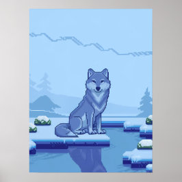 Pixel Art Wolf in einer verschneiten Landschaft Poster