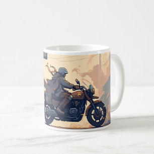 Pixel Art Women fahren auf dem Motorrad Kaffeetasse