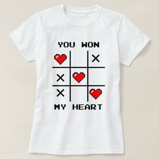 Pixel Art "You Won My Heart" Tic Tac Toe Gamer T-Shirt (Design vorne)