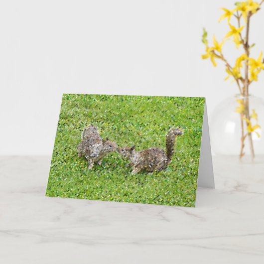 Pixel Art - zwei Eichhörnchen Karte (Gelbe Blume)