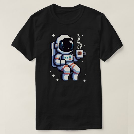 Pixel Astronaut Coffee Break - Kosmischer Java-Rau T-Shirt (Design vorne)