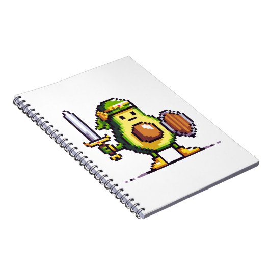 Pixel Avocado Warrior - 8-Bit Retro-Spielfigur Notizblock (Rechte Seite)