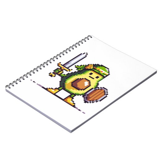 Pixel Avocado Warrior - 8-Bit Retro-Spielfigur Notizblock (Linke Seite)