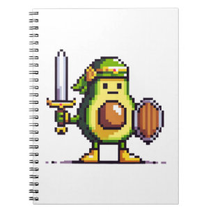 Pixel Avocado Warrior - 8-Bit Retro-Spielfigur Notizblock