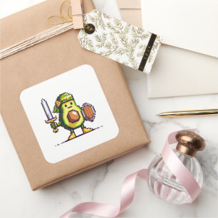 Pixel Avocado Warrior - 8-Bit Retro-Spielfigur Quadratischer Aufkleber