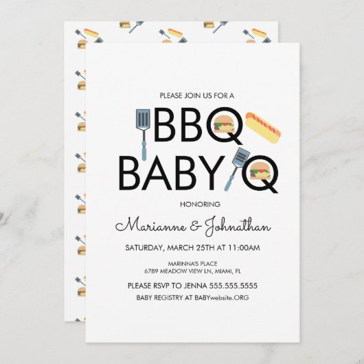 Pixel Baby Shower GRILLEN Baby Q Kabobs Einladung (Vorne/Hinten)