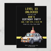 Pixel Black & Yellow Race Gaming Geburtstag Einladung (Vorne/Hinten)