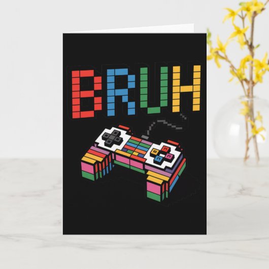 Pixel Block Gamer Controller Bruh Funny Retro Styl Karte (Gelbe Blume)