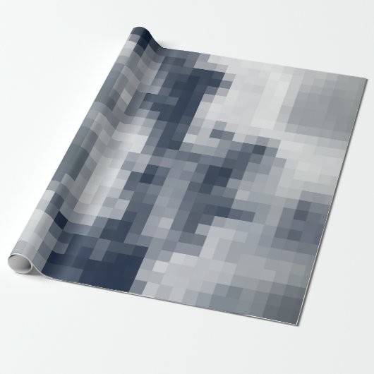 Pixel Blue and White Cloud Wrapping Paper Geschenkpapier (Ungerollt)