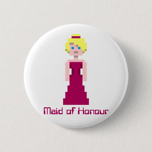 Pixel-Brautjungfer - kastanienbraune Gewohnheit Button