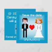 Pixel Bridge and Groom - Save the Date - Blau (Vorne/Hinten)