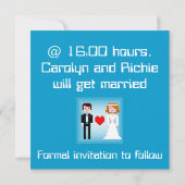 Pixel Bridge and Groom - Save the Date - Blau (Rückseite)