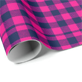Pixel Buffalo Check Plaid in Pink & Navy Geschenkpapier (Rolleneckpunkt)