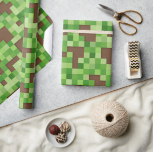 Pixel-Camo-Geschenkpapier für Gamer in Grün und Br Geschenkpapier