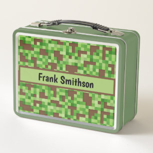 Pixel-Camo-Geschenkpapier für Gamer in Grün und Br Metall Brotdose