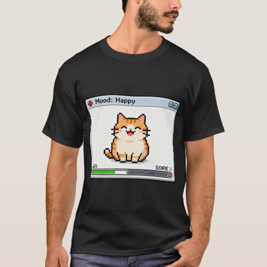 Pixel Cat Feeling Good – Happy Retro Game Status T-Shirt (Vorderseite)