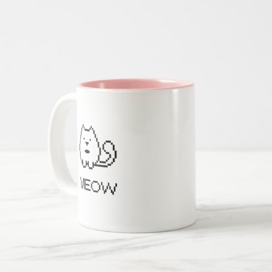 Pixel Cat Meow Zweifarbige Tasse (Vorderseite Links)