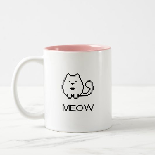 Pixel Cat Meow Zweifarbige Tasse (Links)