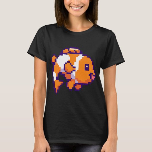 Pixel-Clownfisch in Orange und Weiß T-Shirt (Vorderseite)